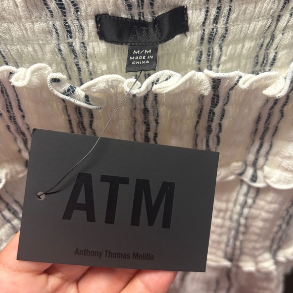 ATM Anthony Thomas Melillo Off-Shoulder Striped Smocked Top M - Picture 4 of 8